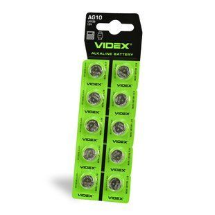 Батарейка годинникова Videx AG10/LR1130 BLISTER CARD AG10/10B/1.5V фото