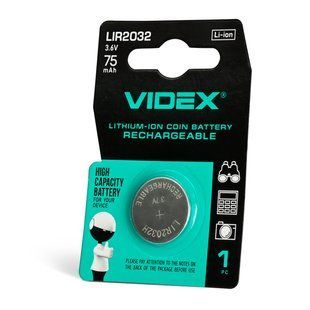 Акумулятор літієвий Videx LIR2032 1шт BLISTER CARD LIR2032 1B фото
