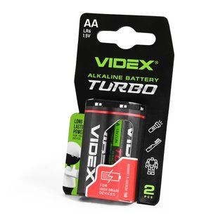 Батарейка лужна Videx LR6/AA Turbo BLISTER 2шт LR6T/AA 2B фото
