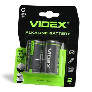 Батарейка лужна Videx LR14/C 2шт BLISTER CARD LR14/C 2pcs BC фото
