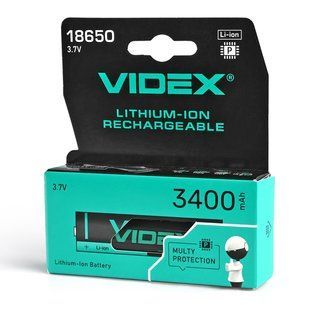 Акумулятор Videx літій-іонний 18650-P (захист) 3400mAh color box/1шт 18650-P/3400/1CB фото
