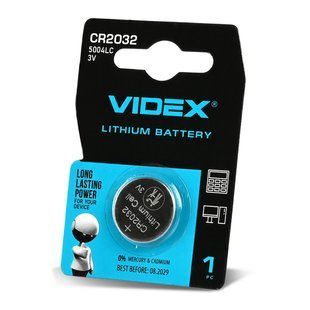 Батарейка літієва Videx CR2032 1шт BLISTER CARD CR2032 1B фото